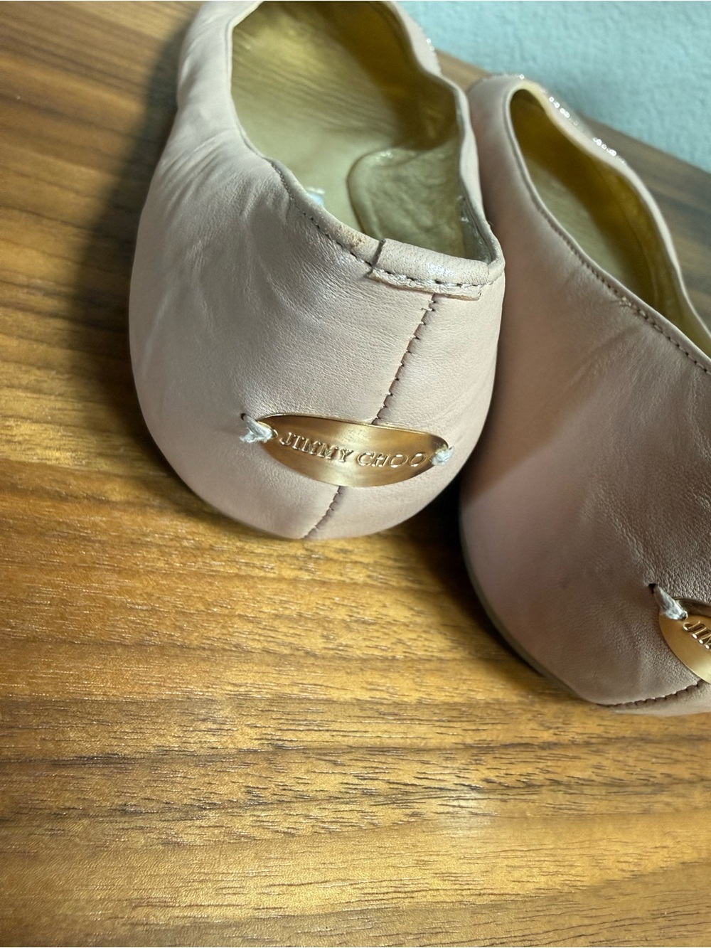 Jimmy Choo Blush Pink Ballet Flats with Glitter Rose Gold Cap Toe - Picture 4 of 10